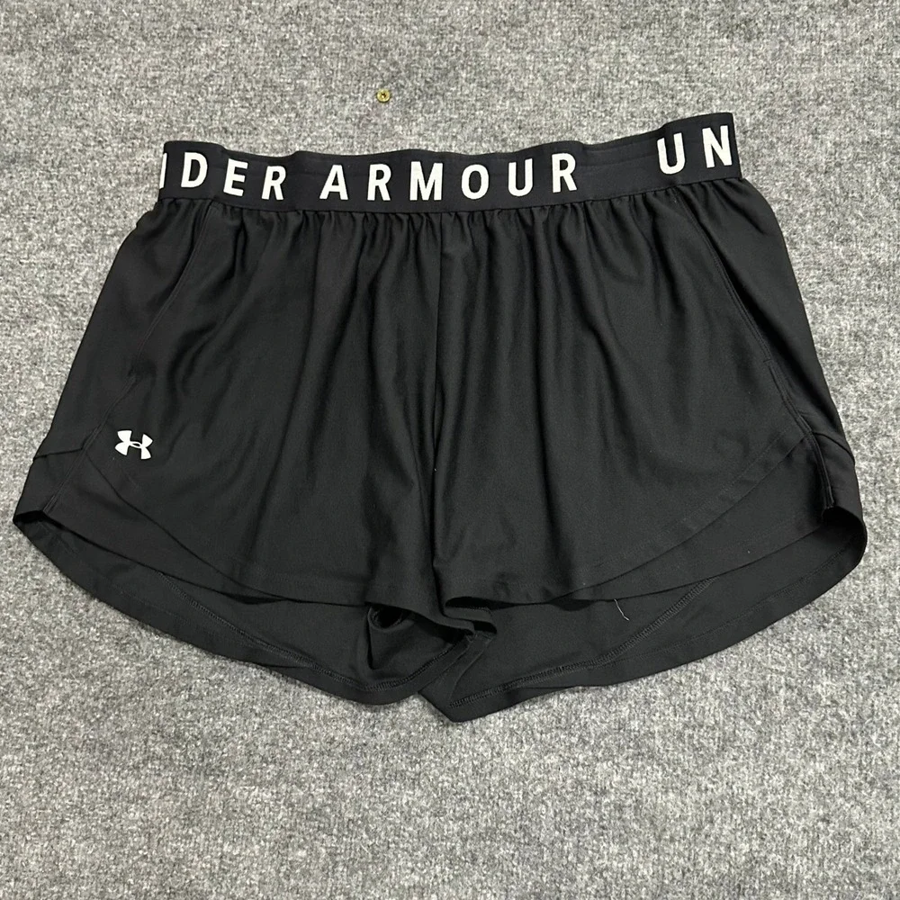 Under Armour Shorts Womens Size 2X Black HeatGear Loose Fit Athletic Gym Running